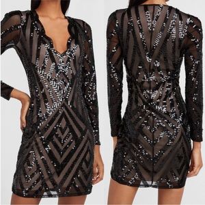 Express Scalloped Sequin Long Sleeve Bodycon Dress